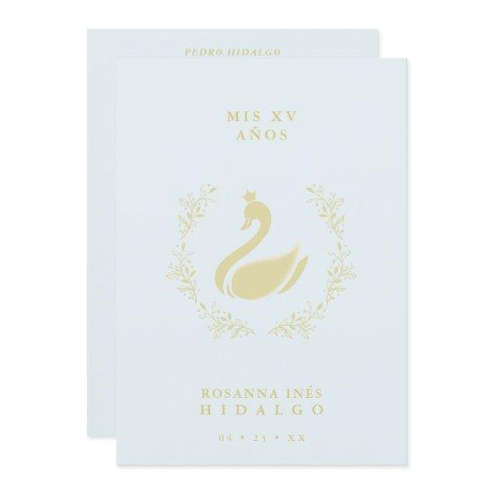 Quinceañera Spanish Blue & Gold Romantic Swan