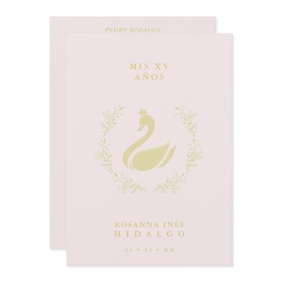 Quinceañera Spanish Pink & Gold Romantic Swan