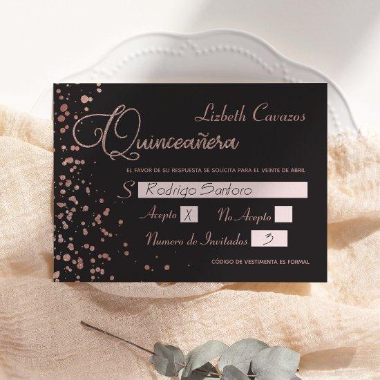 Quinceanera Spanish Response Card, Rose Gold RSVP