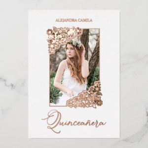 Quinceañera Spanish Romantic Floral Frame Photo Foil