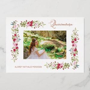 Quinceañera Spanish Whimsical Typography Flowers Foil