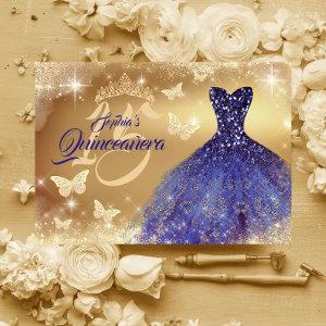 Quinceanera Sparkle Gold Navy Dress