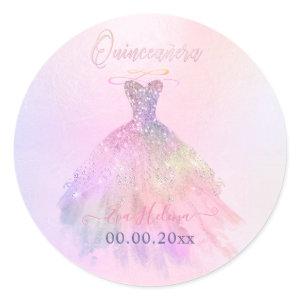 Quinceañera , Sparkle Gown, Cotton Candy Classic Round Sticker