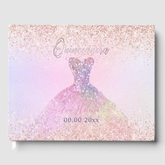 Quinceañera , Sparkle Gown, Cotton Candy Guest Book