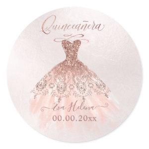 Quinceañera , Sparkle Gown, Faux Rose Gold Classic Round Sticker
