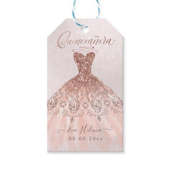 Quinceañera , Sparkle Gown, Faux Rose Gold Gift Tags