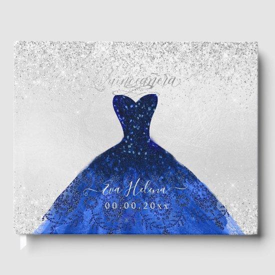 Quinceañera , Sparkle Gown, Navy Blue Guest Book