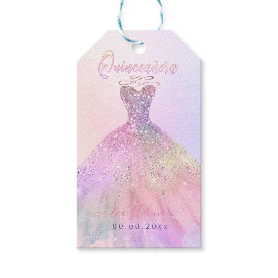 Quinceañera , Sparkle Gown, Pastel Cotton Candy Gift Tags