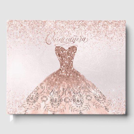Quinceañera, Sparkle Gown, Rose Gold Guest Book
