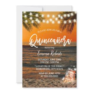 Quinceanera Summer Sunset Beach Glow Mason Jar