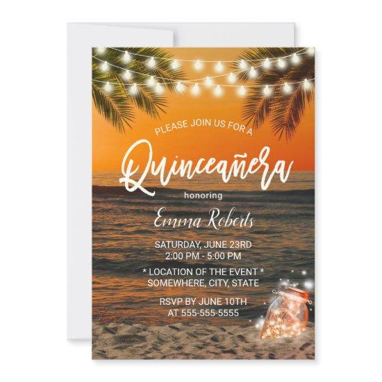 Quinceanera Summer Sunset Beach Glow Mason Jar