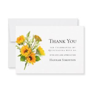 Quinceanera Sunflower Bouquet Personalized Thank You Card