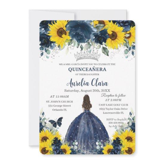 Quinceañera Sunflower Navy Blue Floral Princess