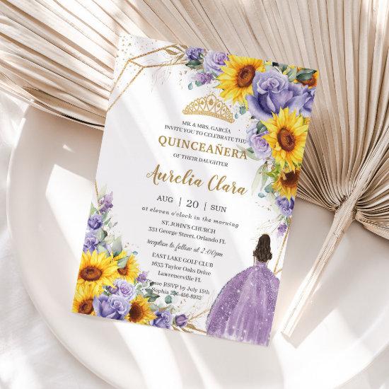 Quinceanera Sunflower Purple Lavender Floral Gold