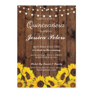 Quinceanera Sunflower Wood Lights Rustic Invite 15
