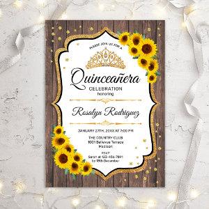 Quinceanera - Sunflowers Rustic Wood White