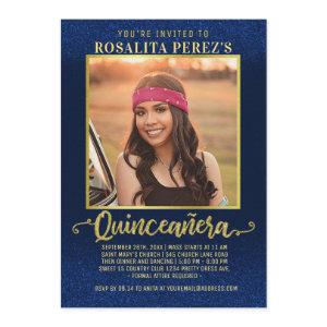 Quinceanera Sweet 15 Birthday Navy Blue Gold Photo
