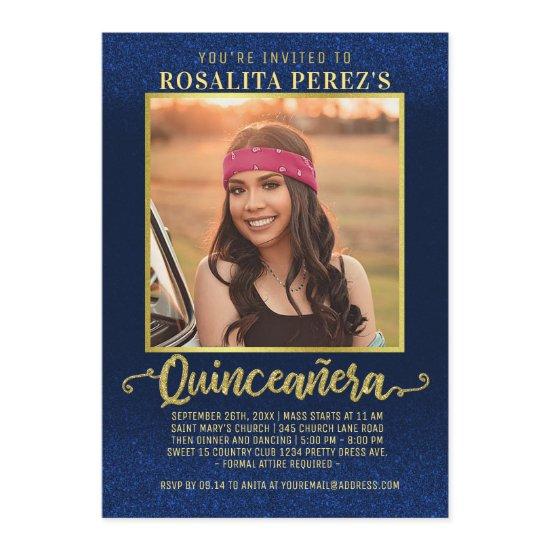 Quinceanera Sweet 15 Birthday Navy Blue Gold Photo
