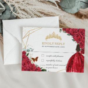 Quinceañera Sweet 16 Birthday Red Roses Floral RSVP Card