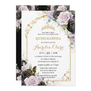 Quinceañera Sweet 16 Black Lilac Floral Padrinos