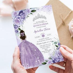Quinceañera Sweet 16 Purple Lavender Floral Silver