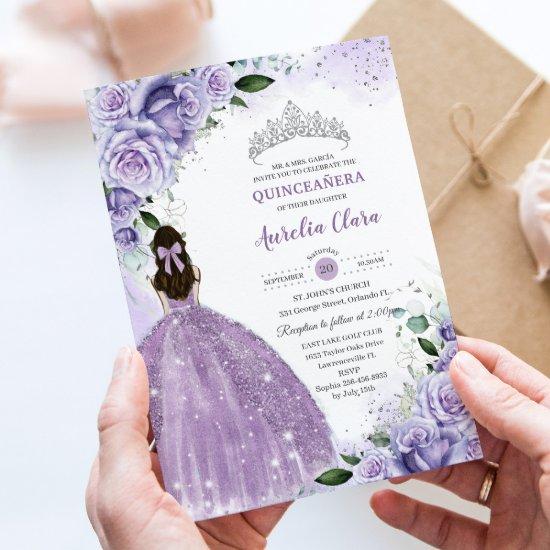 Quinceañera Sweet 16 Purple Lavender Floral Silver