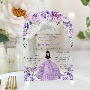 Quinceañera Sweet 16 Purple Lilac Floral Gown Arch Acrylic