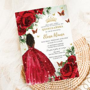 Quinceañera Sweet 16 Red Roses Flowers Brown Girl