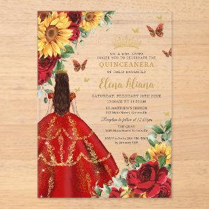 Quinceañera Sweet 16 Red Roses Sunflowers Floral Acrylic