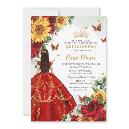 Quinceañera Sweet 16 Red Roses Sunflowers Floral