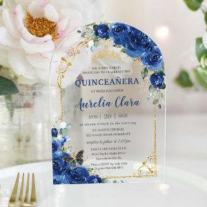 Quinceañera Sweet 16 Royal Blue Floral Arch Acrylic