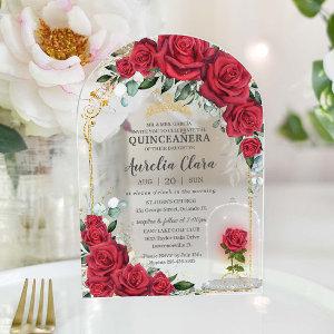 Quinceañera Sweet 16 XV Enchanted Red Roses Floral Acrylic