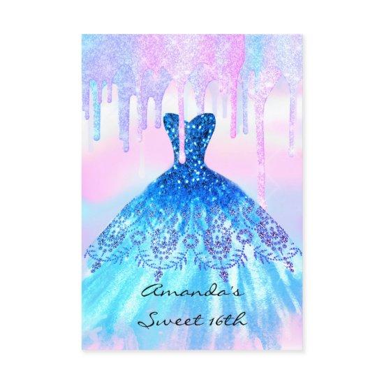 Quinceanera Sweet 16th Blue Pink Holographic Dress