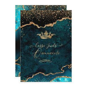 Quinceanera, Teal Blue Agate Faux Gold Confetti