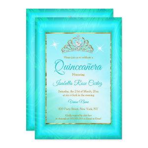 Quinceanera Teal blue Damask Gold Tiara photo