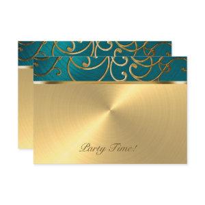 Quinceanera Teal Blue Green and Gold Filigree