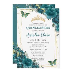 Quinceañera Teal Blue Green Floral Butterflies