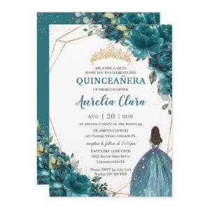 Quinceañera Teal Blue Green Floral Princess Crown