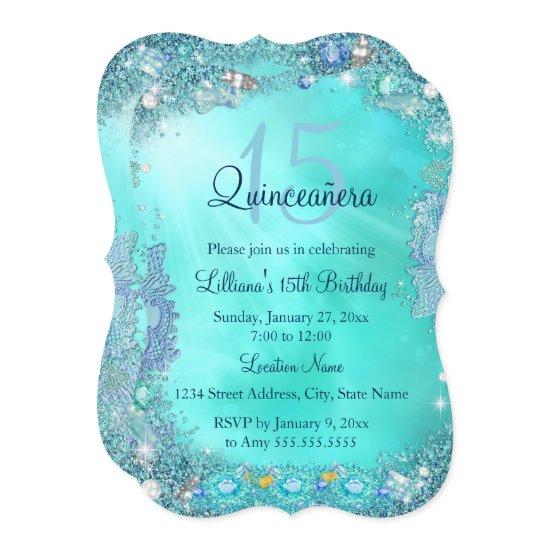 Quinceanera Teal Blue Ocean Jewel Birthday Party