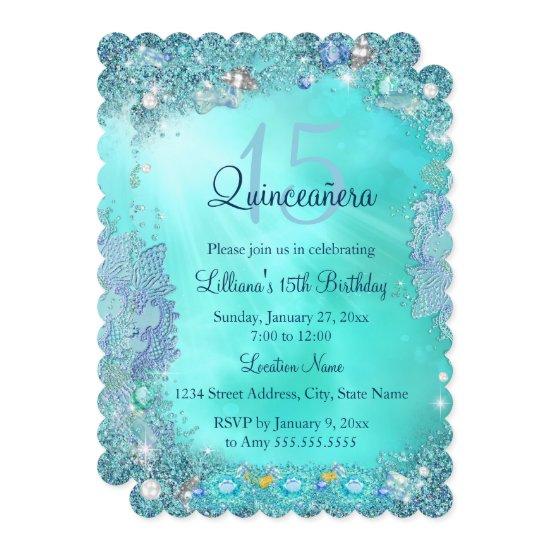 Quinceanera Teal Blue Ocean Jewel Birthday Party