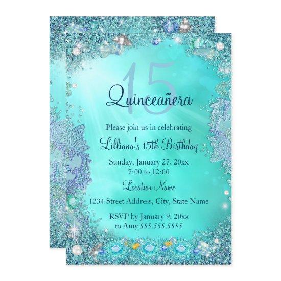 Quinceanera Teal Blue Ocean Jewel Birthday Party