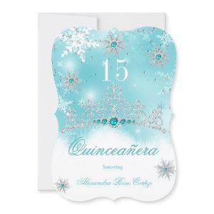 Quinceanera Teal Blue Pearl Snowflake 15 Birthday