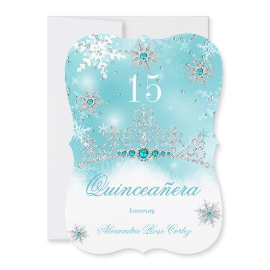 Quinceanera Teal Blue Pearl Snowflake 15 Birthday