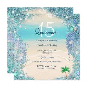 Quinceanera Teal Blue Sand Ocean Beach Birthday 2