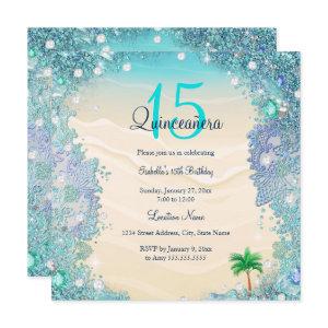 Quinceanera Teal Blue Sand Ocean Beach Birthday