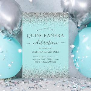 Quinceanera Teal Blue Silver Glitter Sparkle