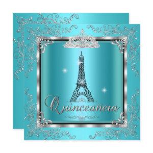 Quinceanera Teal Blue Silver Tiara Eiffel Tower 3