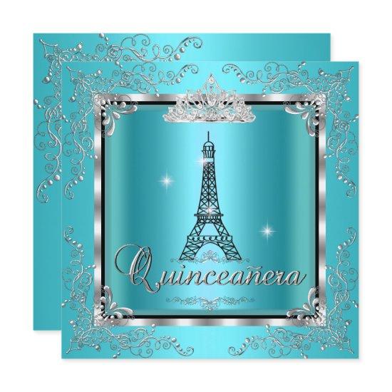 Quinceanera Teal Blue Silver Tiara Eiffel Tower 3