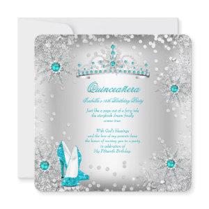 Quinceanera Teal Blue Silver Winter Wonderland