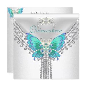 Quinceañera Teal Blue White Butterfly Diamond 2